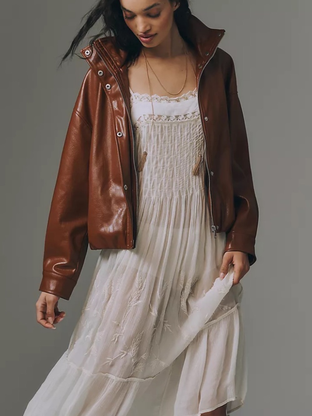 Pilcro Cohen Funnel Neck Bomber Jacket on Sable - Picture 4 of 5